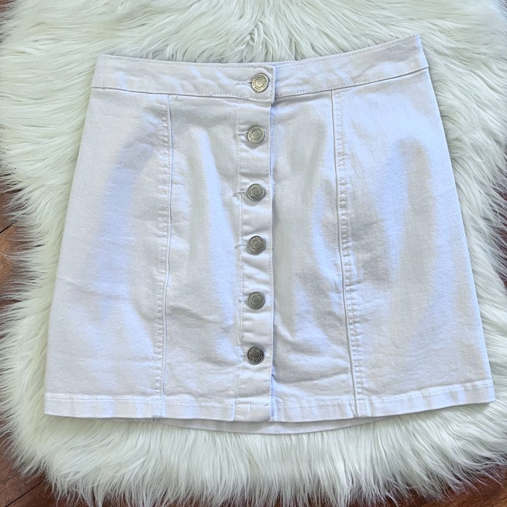 I&M Jeans White Denim Button Front Jean Mini Skirt-Size M